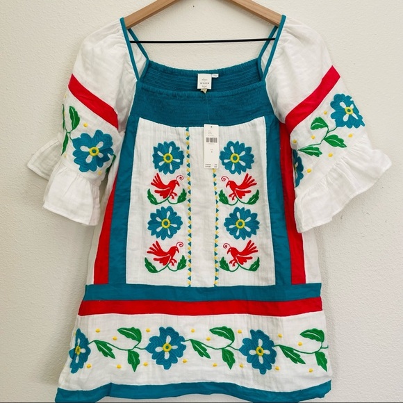 NEW ANTHROPOLOGY NEW Cotton Blouse Seen Worn Kept Embroidered Tunic Bohemian - Picture 11 of 13